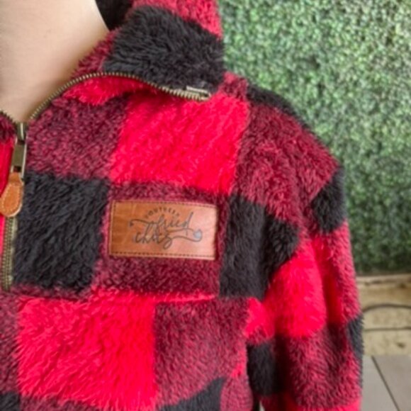 Southern Fried Chicks Red and Blakc Flannel Sweater Fleece - Picture 1 of 3